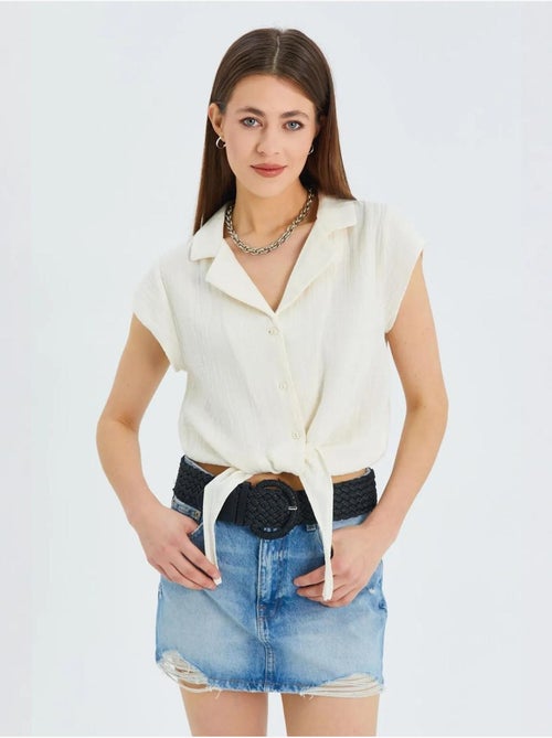 Camisa crop com detalhe de laço mixray - Kiabi