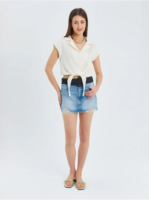 Camisa crop com detalhe de laço mixray - Kiabi