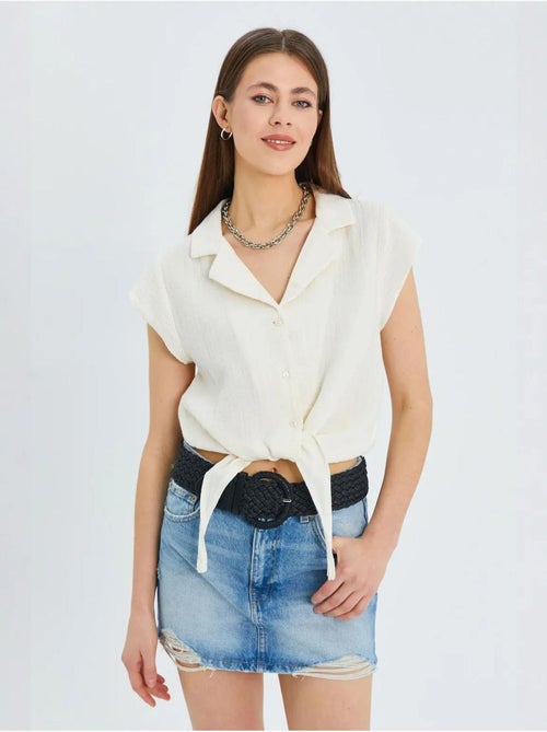 Camisa crop com detalhe de laço mixray - Kiabi