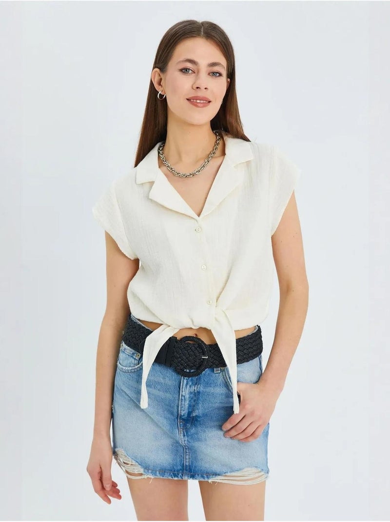 Camisa crop com detalhe de laço mixray Bege - Kiabi