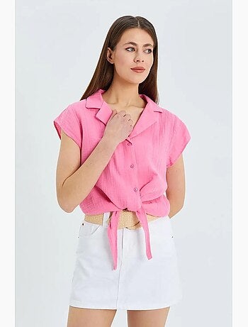 Camisa crop com detalhe de laço mixray