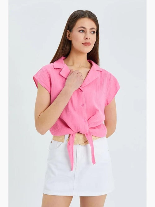 Camisa crop com detalhe de laço mixray - Kiabi