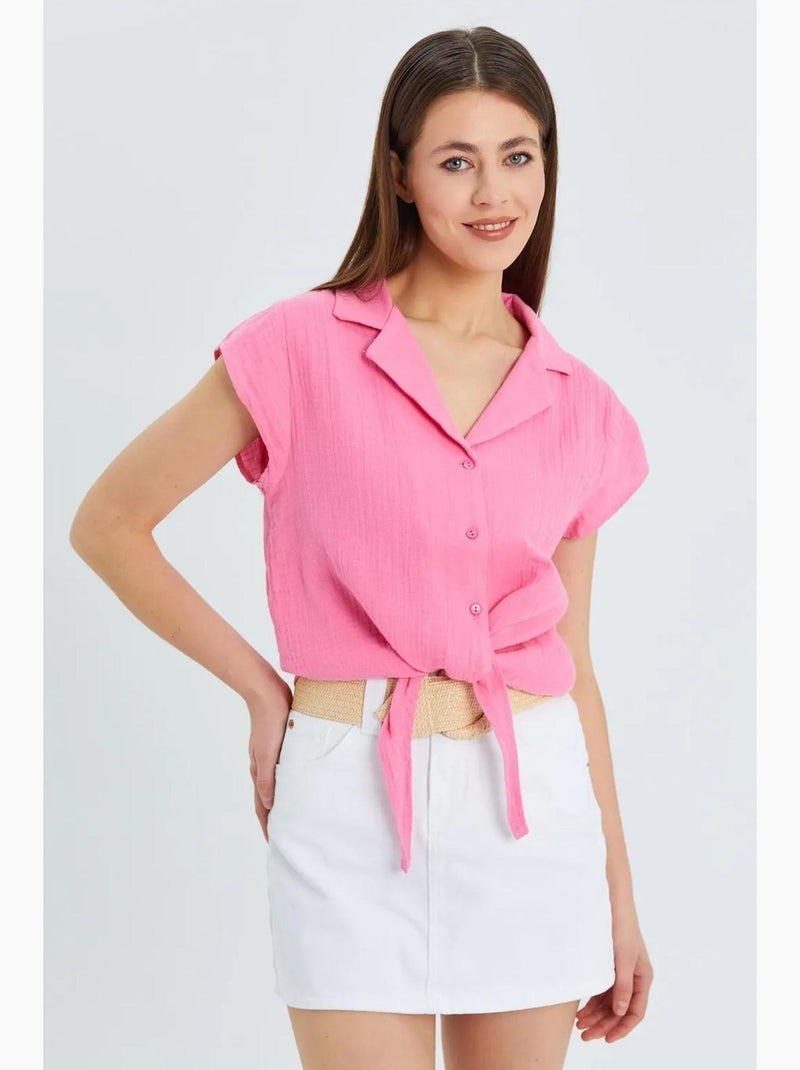 Camisa crop com detalhe de laço mixray Rosa - Kiabi