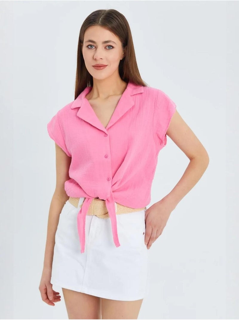 Camisa crop com detalhe de laço mixray Rosa - Kiabi