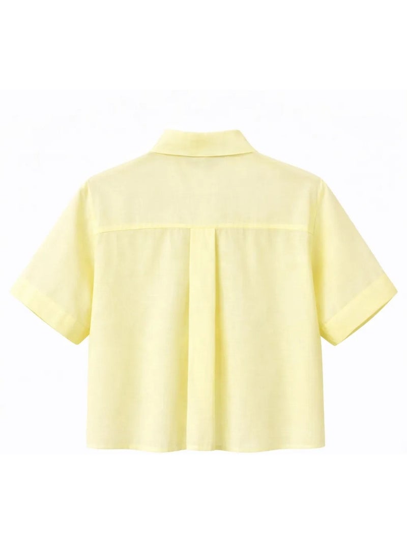 Camisa crop de manga curta com acessórios em pedra mixray Amarelo-limão - Kiabi