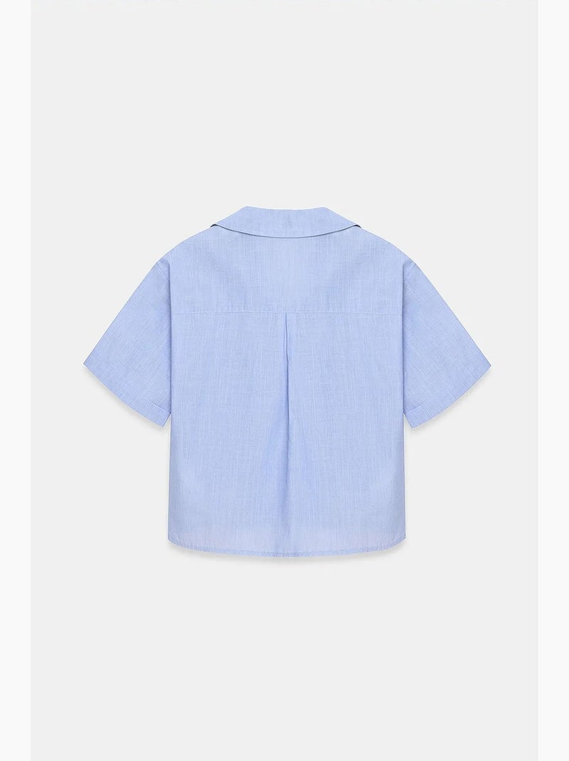 Camisa crop feminina em popelina de algodão dilvin Azul-céu - Kiabi