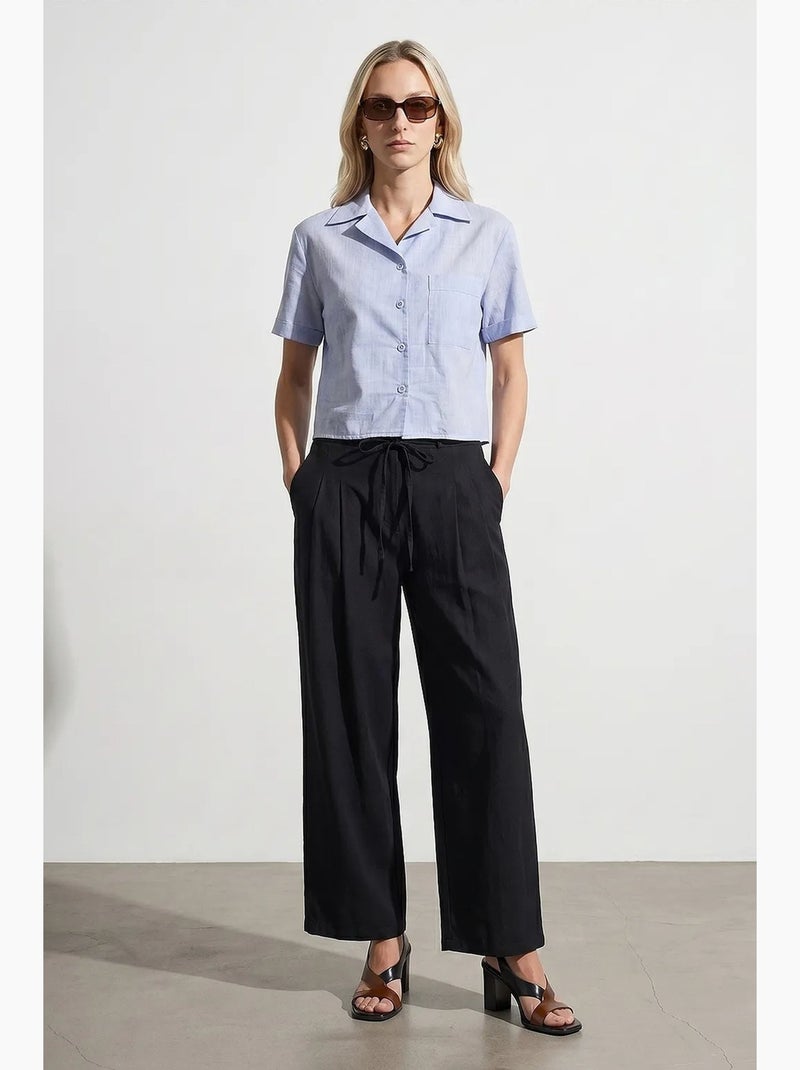Camisa crop feminina em popelina de algodão dilvin Azul-céu - Kiabi