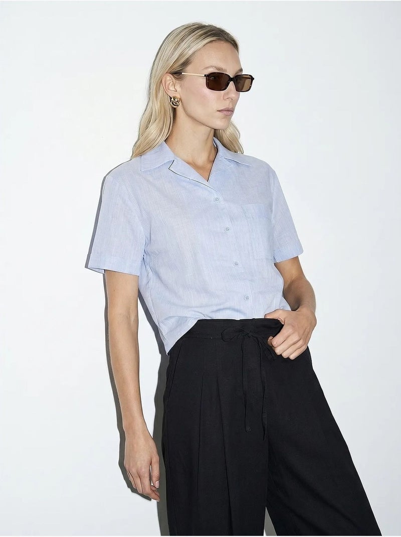 Camisa crop feminina em popelina de algodão dilvin Azul-céu - Kiabi