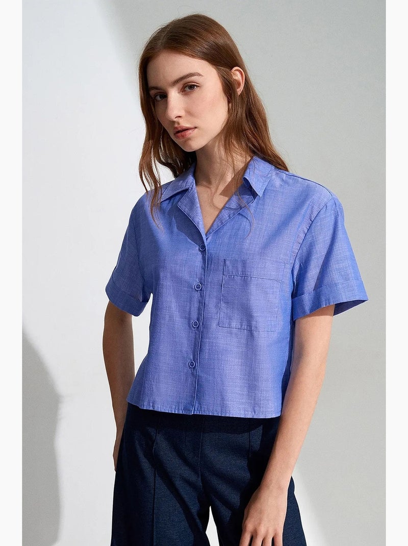 Camisa crop feminina em popelina de algodão dilvin Azul-pastel - Kiabi
