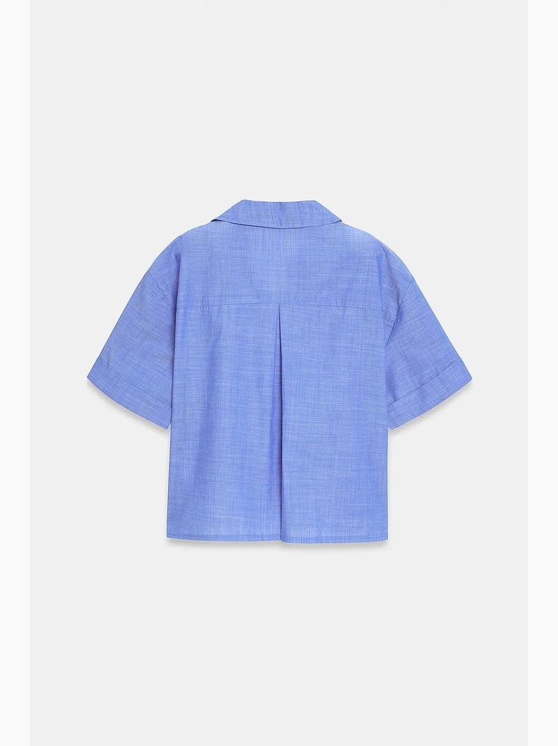 Camisa crop feminina em popelina de algodão dilvin Azul-pastel - Kiabi