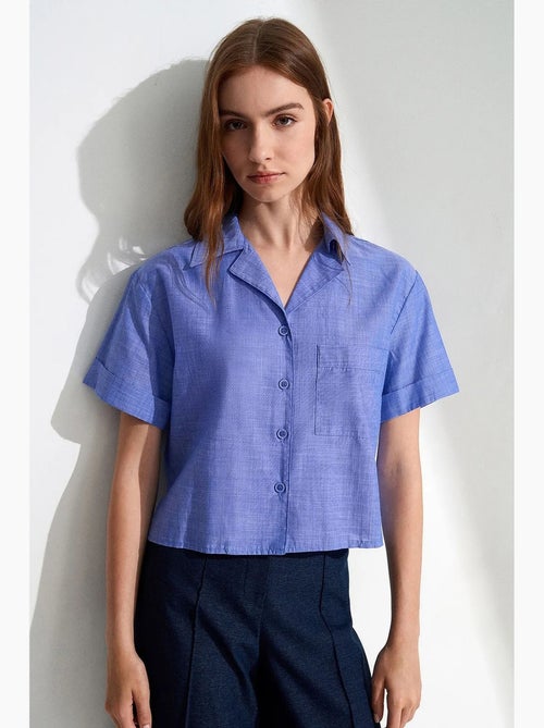 Camisa crop feminina em popelina de algodão dilvin - Kiabi