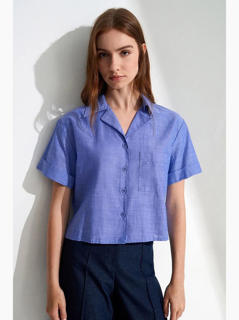Camisa crop feminina em popelina de algodão dilvin Azul-pastel - Kiabi