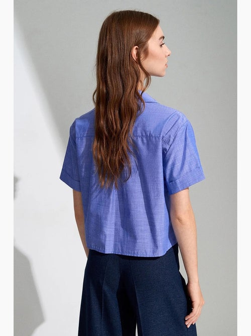Camisa crop feminina em popelina de algodão dilvin - Kiabi
