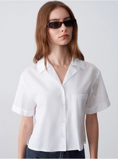 Camisa crop feminina em popelina de algodão dilvin - Kiabi