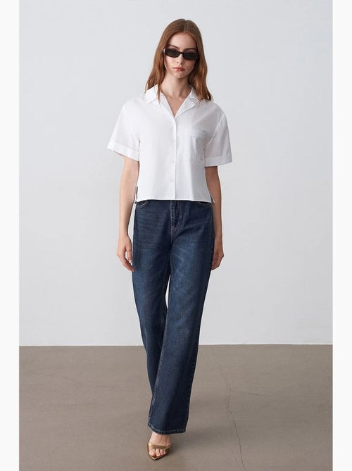 Camisa crop feminina em popelina de algodão dilvin - Kiabi