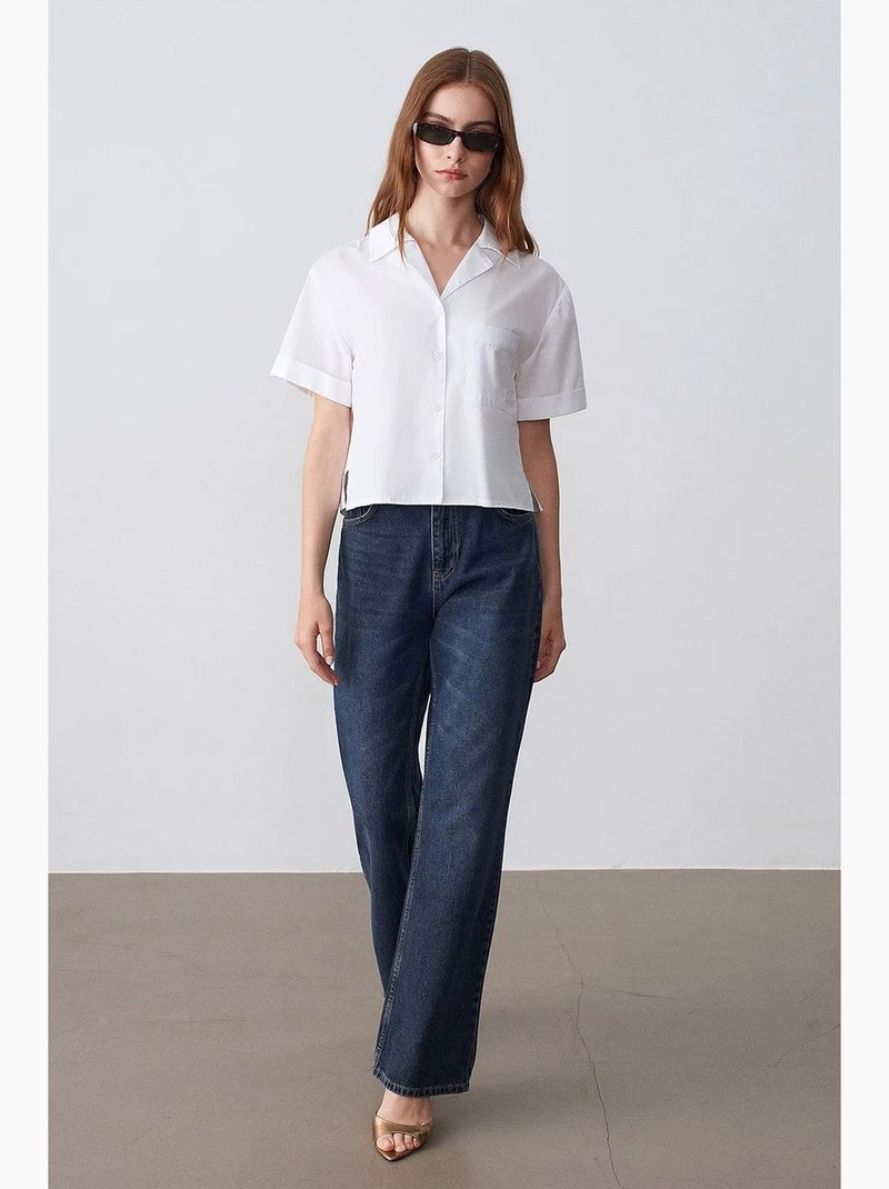 Camisa crop feminina em popelina de algodão dilvin Branco - Kiabi