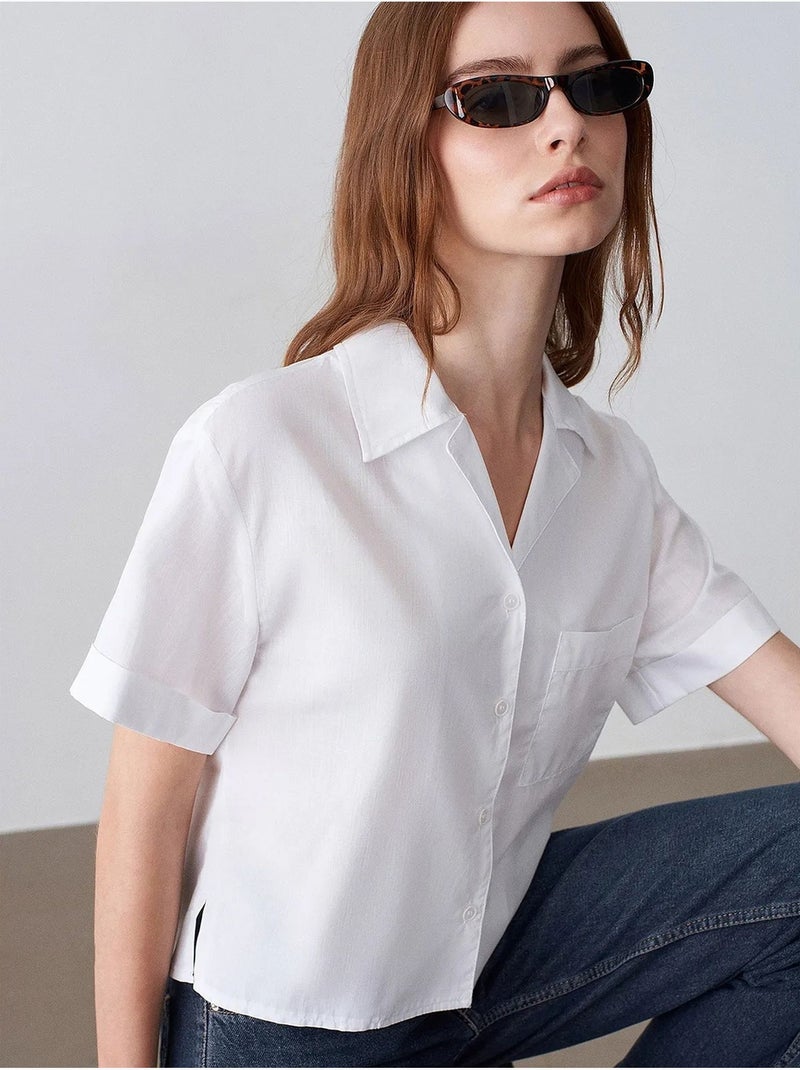 Camisa crop feminina em popelina de algodão dilvin Branco - Kiabi