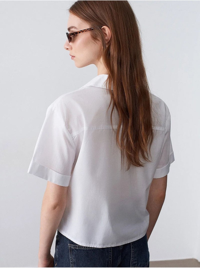 Camisa crop feminina em popelina de algodão dilvin Branco - Kiabi