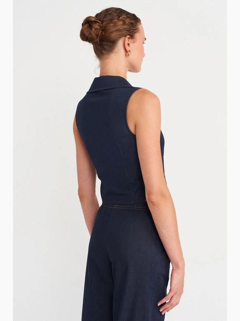 Camisa crop justa sem mangas dilvin Azul-marinho - Kiabi