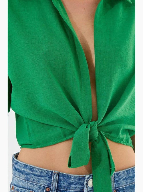 Camisa crop slim fit com decote em v e fecho de atar mixray - Kiabi