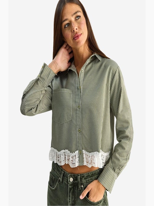 Camisa cropped às riscas com abotoamento à frente lucci - Kiabi Camisa cropped às riscas com abotoamento à frente lucci - Kiabi