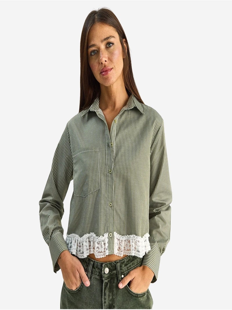 Camisa cropped às riscas com abotoamento à frente lucci Cáqui - Kiabi