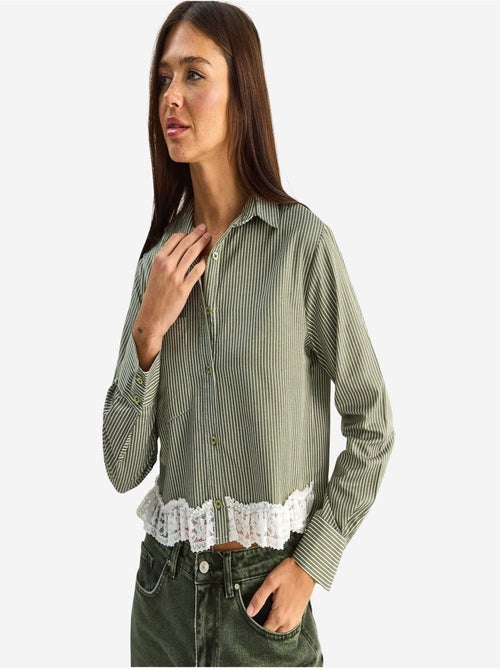 Camisa cropped às riscas com abotoamento à frente lucci - Kiabi Camisa cropped às riscas com abotoamento à frente lucci - Kiabi