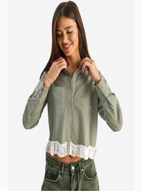 Camisa cropped às riscas com abotoamento à frente lucci - Kiabi Camisa cropped às riscas com abotoamento à frente lucci - Kiabi