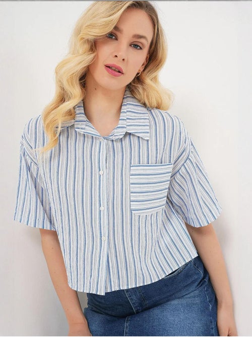 Camisa cropped às riscas com bolso bdart - Kiabi