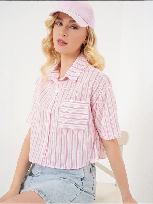 Camisa cropped às riscas com bolso bdart - Kiabi