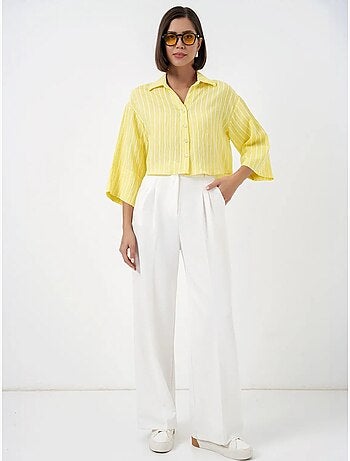 Camisa cropped às riscas oversized com fecho de botões bdart