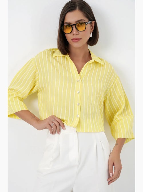 Camisa cropped às riscas oversized com fecho de botões bdart - Kiabi