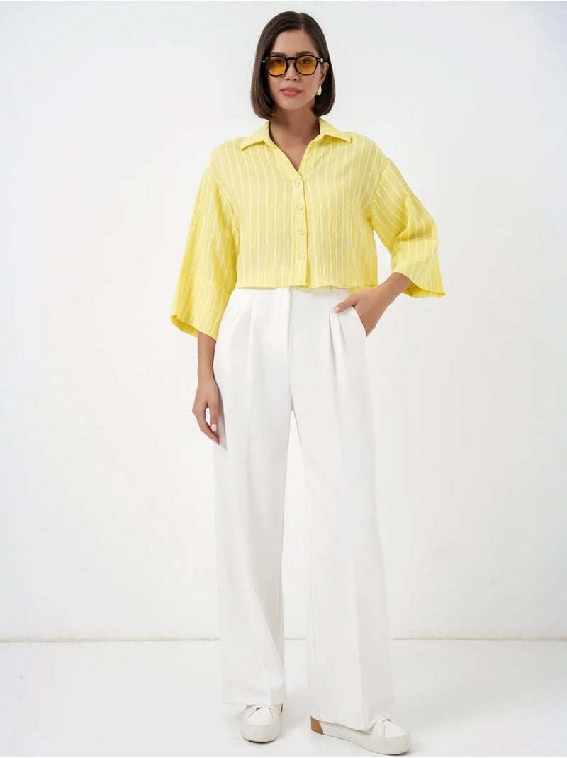 Camisa cropped às riscas oversized com fecho de botões bdart Amarelo-limão - Kiabi