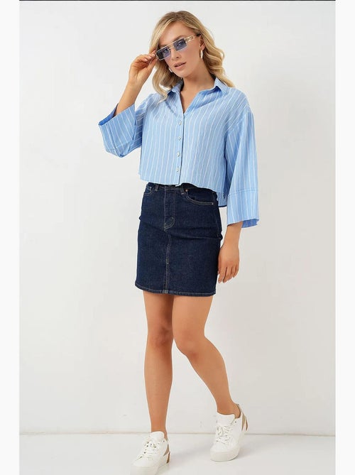 Camisa cropped às riscas oversized com fecho de botões bdart - Kiabi