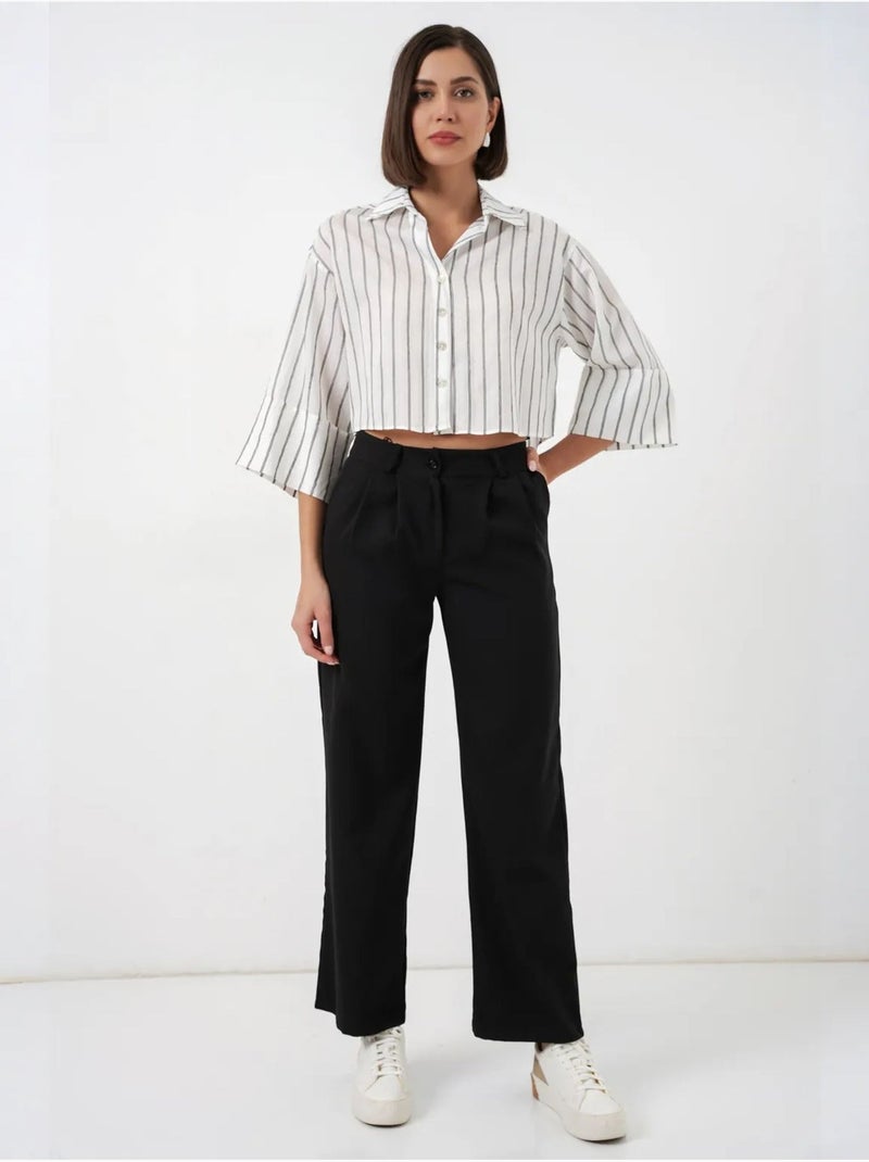 Camisa cropped às riscas oversized com fecho de botões bdart Branco sujo - Kiabi