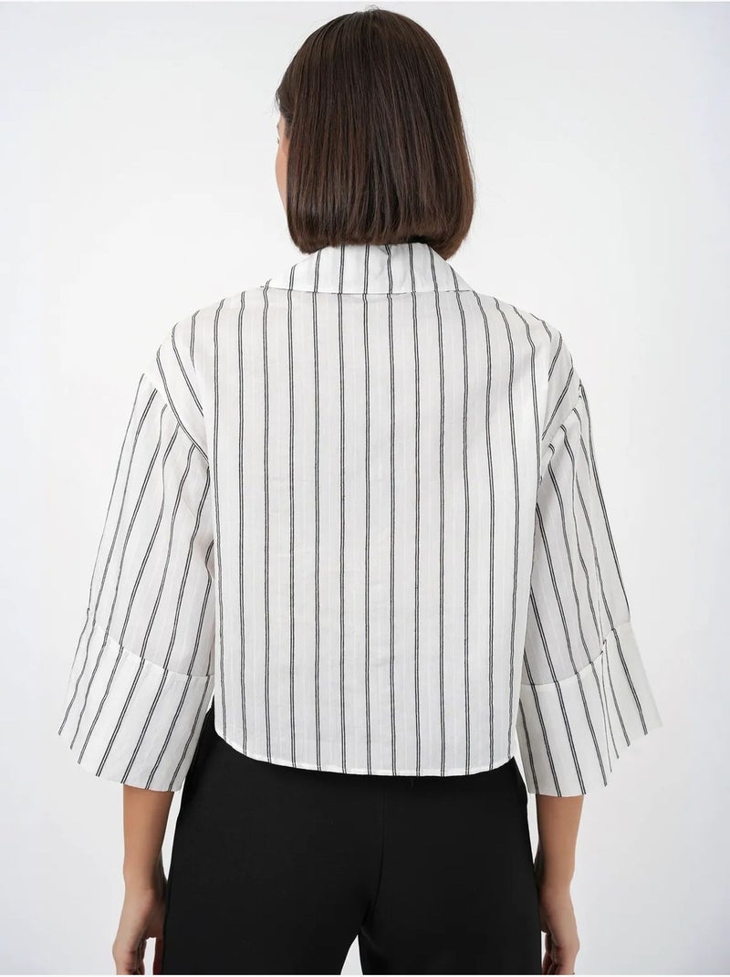Camisa cropped às riscas oversized com fecho de botões bdart Branco sujo - Kiabi