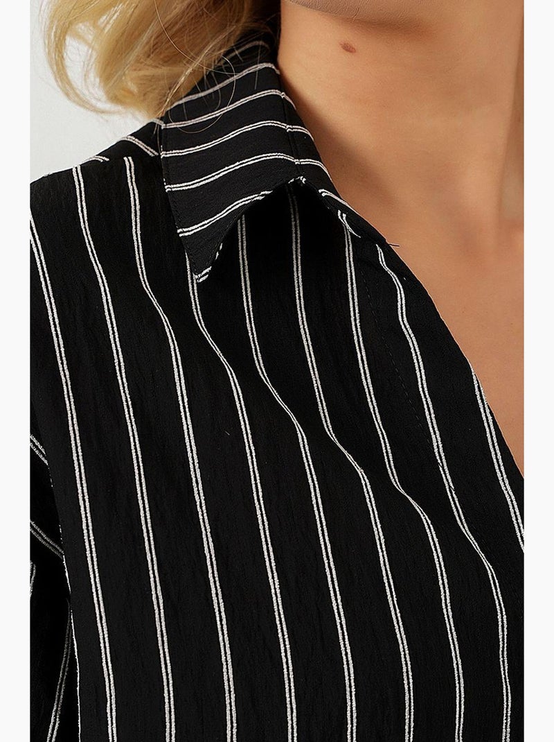 Camisa cropped às riscas oversized com fecho de botões bdart Preto - Kiabi