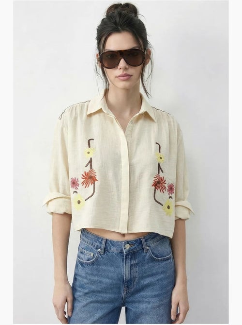 Camisa cropped bordada com fecho de botões lucci - Kiabi