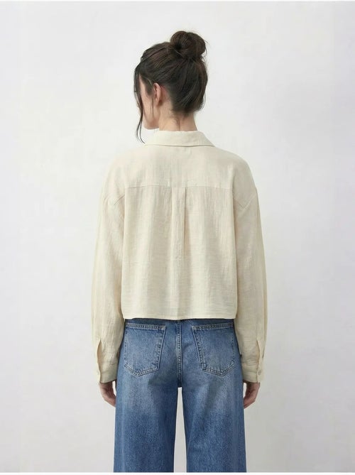 Camisa cropped bordada com fecho de botões lucci - Kiabi