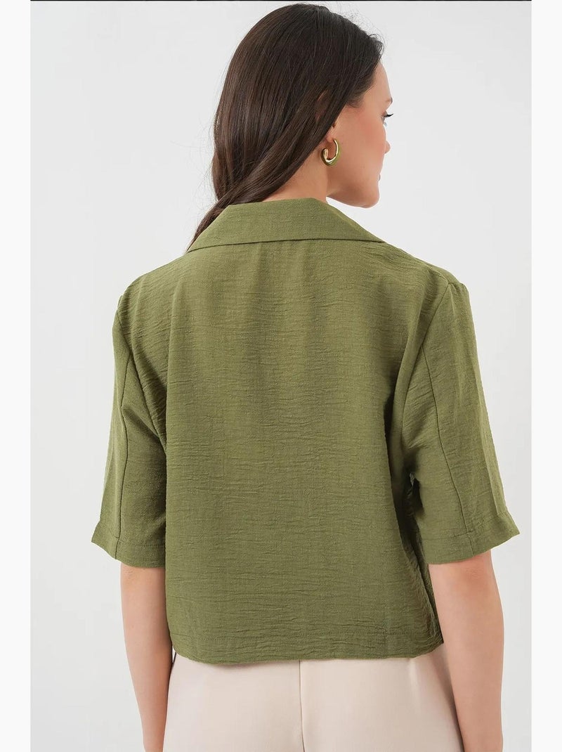 Camisa cropped com botões bdart Cáqui - Kiabi