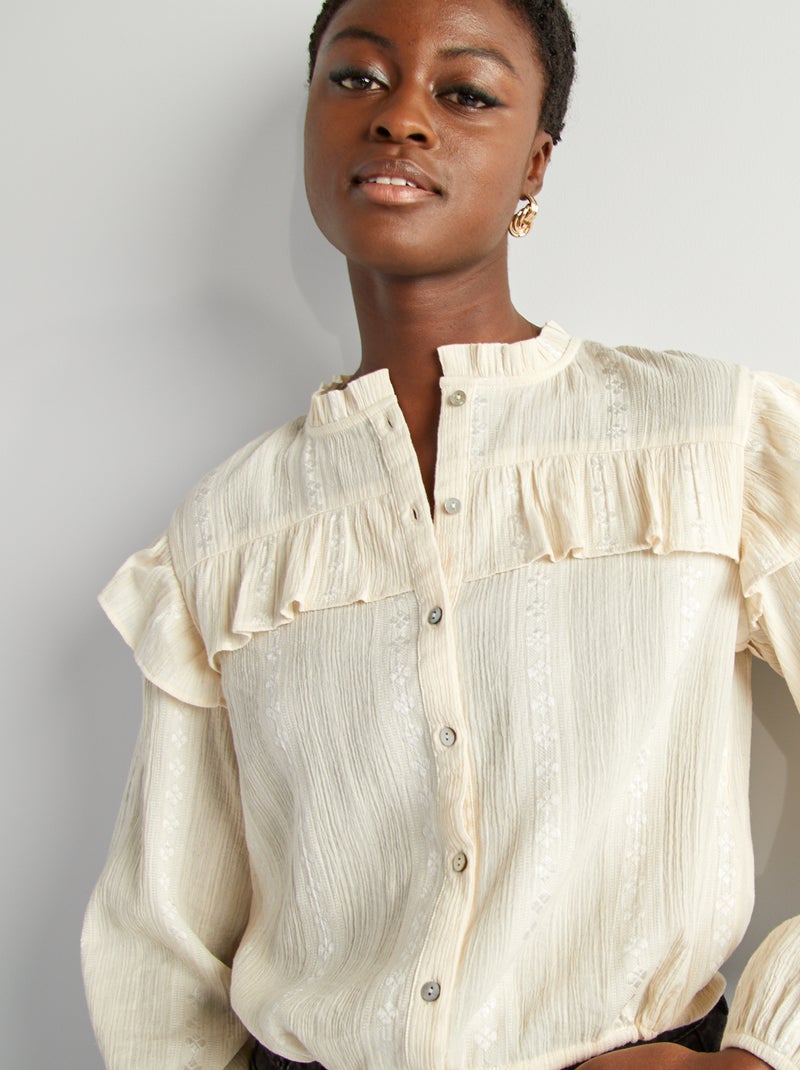 Camisa cropped com folhos BRANCO - Kiabi