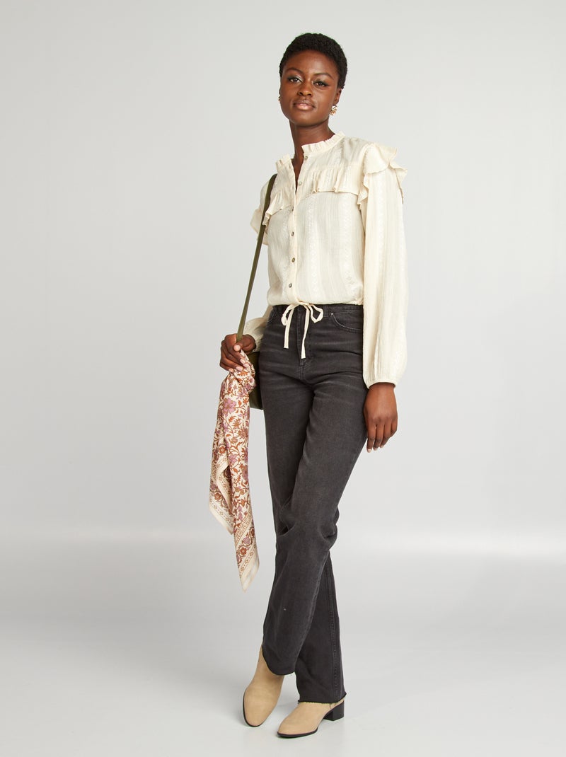 Camisa cropped com folhos BRANCO - Kiabi