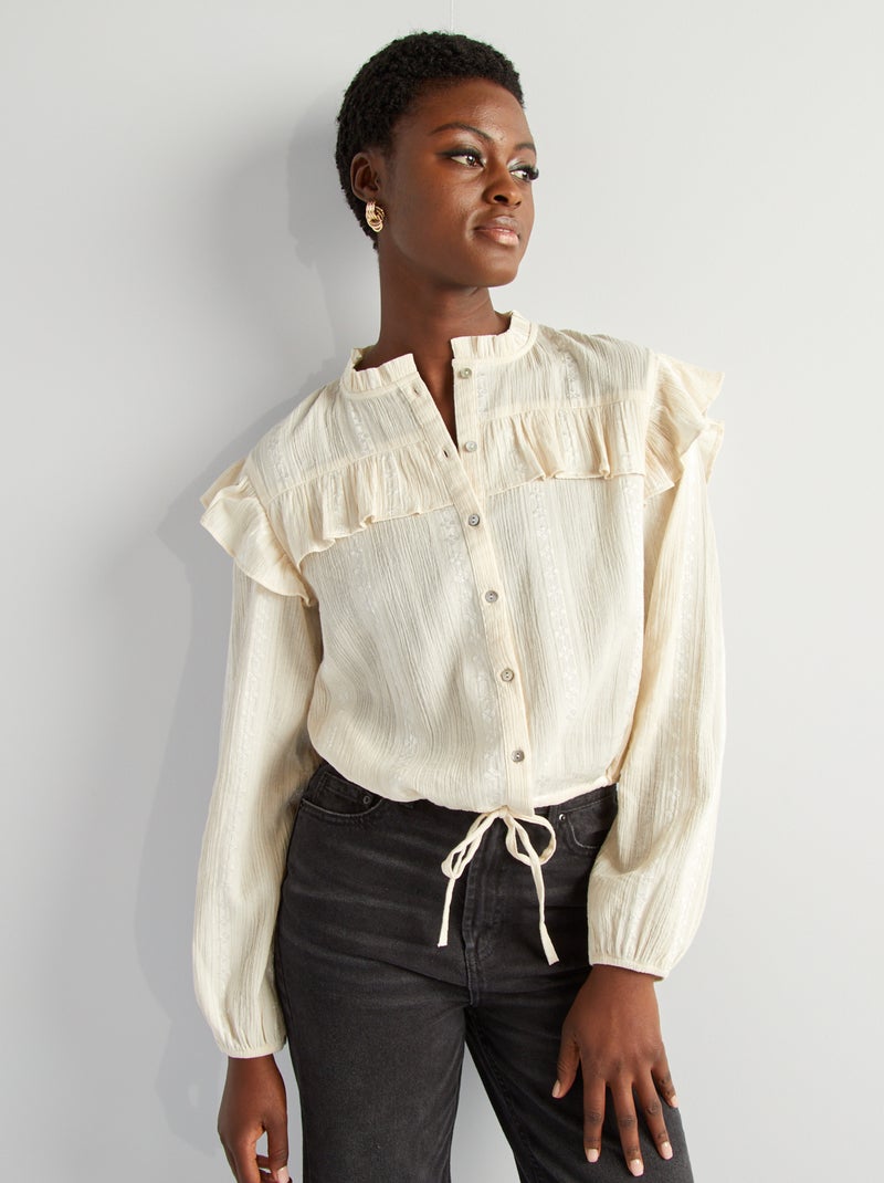 Camisa cropped com folhos BRANCO - Kiabi