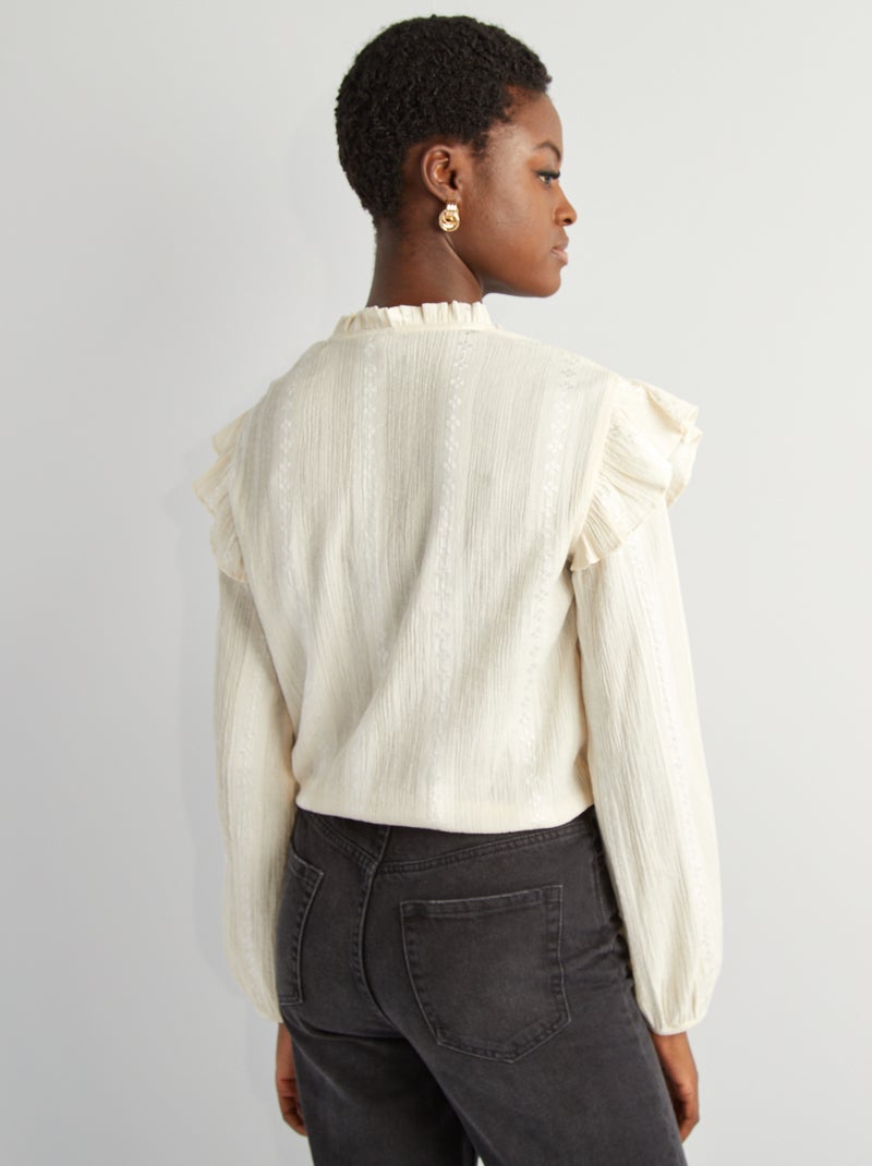 Camisa cropped com folhos BRANCO - Kiabi