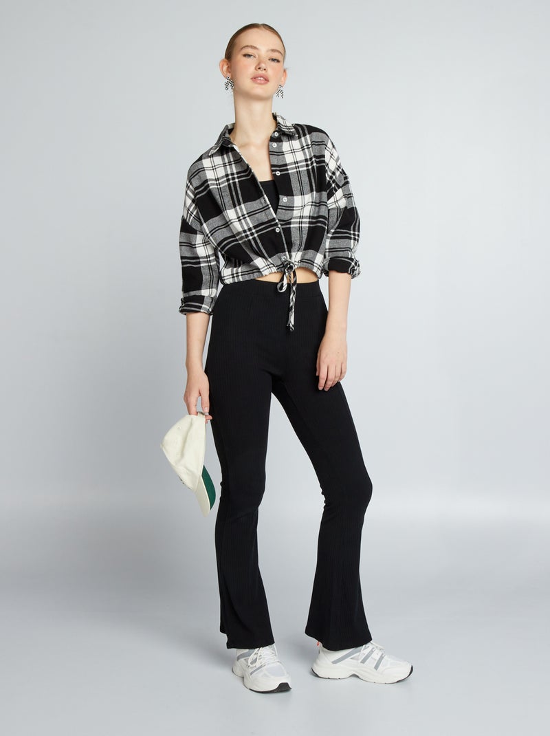Camisa cropped de flanela PRETO - Kiabi
