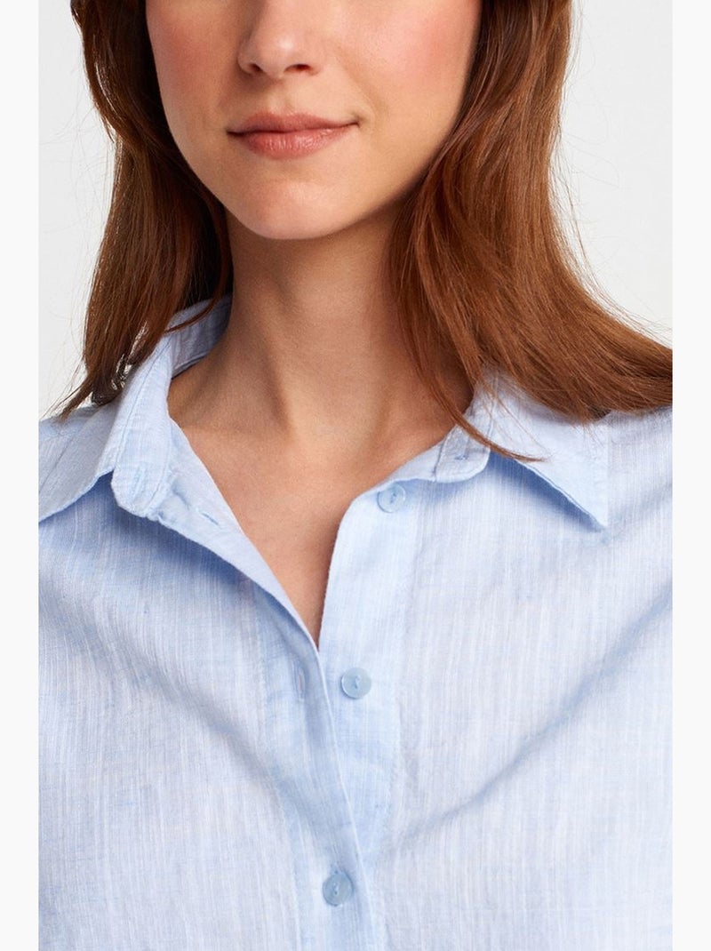 Camisa cropped de mulher em mistura de linho dilvin Azul-céu - Kiabi