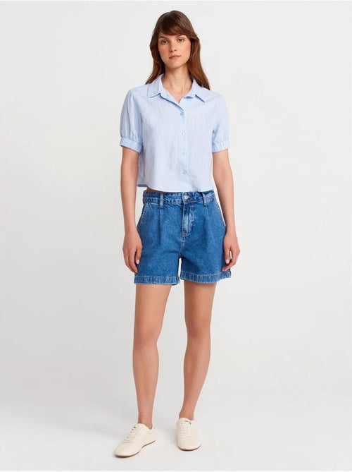 Camisa cropped de mulher em mistura de linho dilvin - Kiabi Camisa cropped de mulher em mistura de linho dilvin - Kiabi