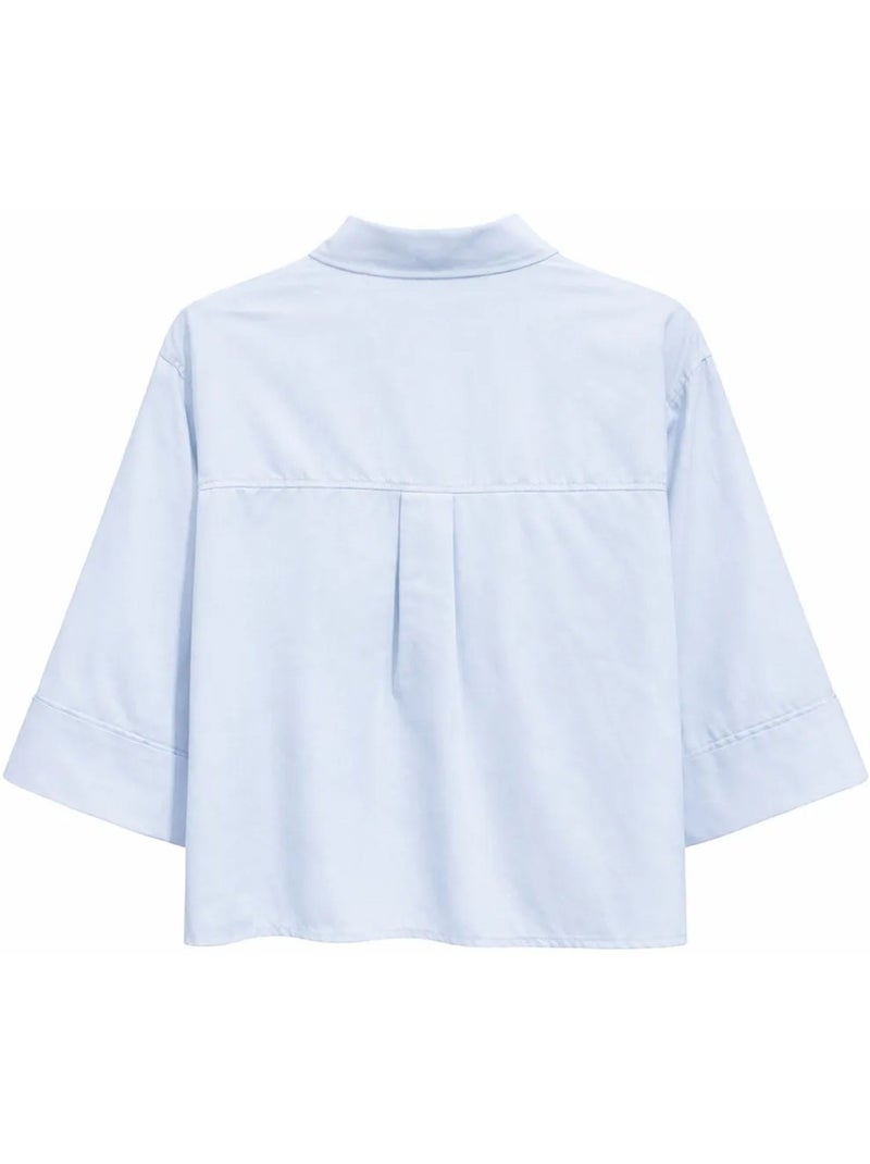 Camisa cropped de popelina de manga curta mixray Azul-céu - Kiabi