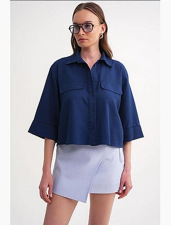 Camisa cropped de popelina de manga curta mixray