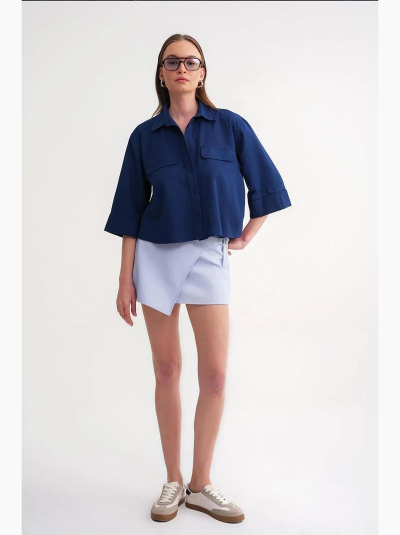Camisa cropped de popelina de manga curta mixray Azul-marinho - Kiabi